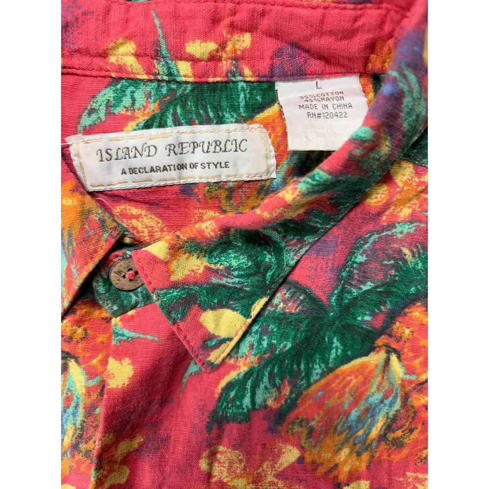Island Republic Shirt Mens Large Red Parrot Tropical Cotton Rayon Button Down - Picture 4 of 6